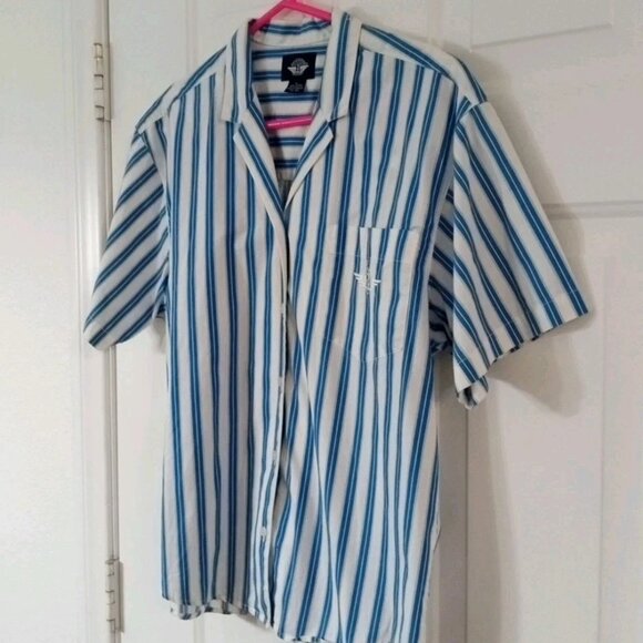 Dockers Women's Short Sleeve White With Blue Stripes Button Up Shirt Size Large - Picture 4 of 6